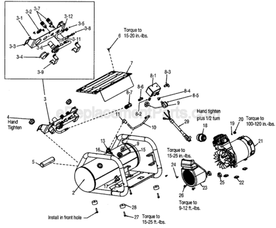Page A Diagram and Parts List for C3150  Porter Cable Compressor
